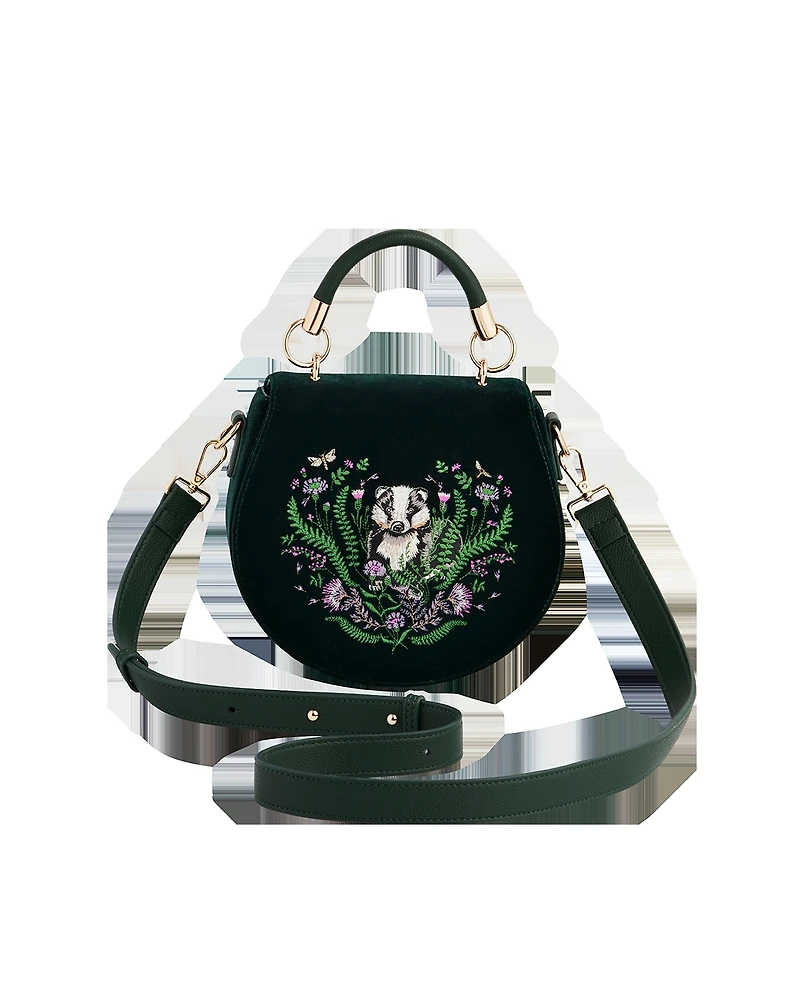 Fable England Badger Embroidered Top Handle Saddle Bag
