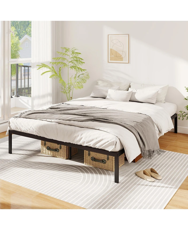 Gymax Queen Size Metal Bed Frame Heavy Duty Support Slats Mattress Foundation