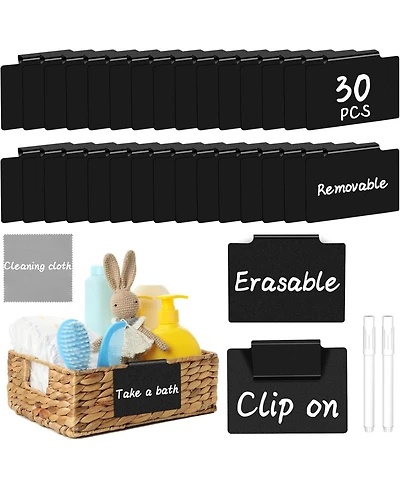 Danrong Basket Labels Clip On, Removable Storage Bin Labels with Markers and Wipe, Kitchen Pantry