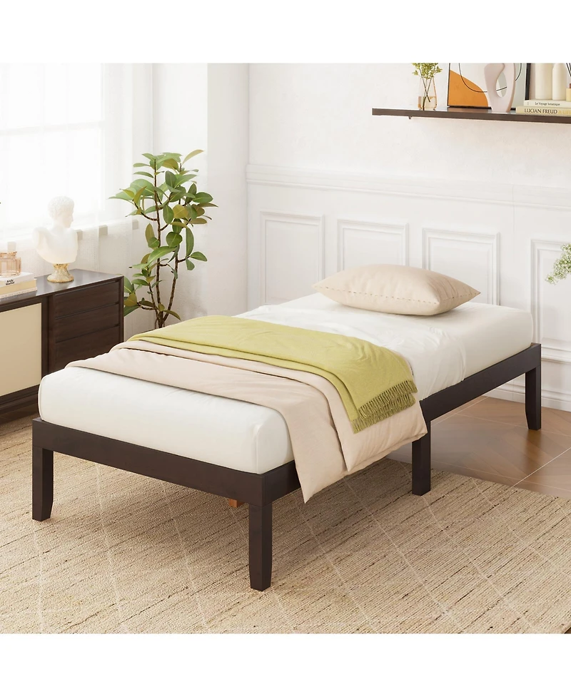 Sugift Twin Wood Platform Bed Frame with Wooden Slats Support