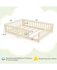 Sugift Montessori Bed Frame with Full-length Guardrails Safety Door and Latch