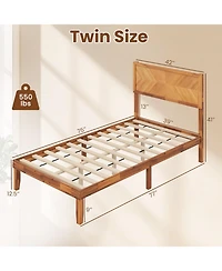 Sugift Twin Size Bed Frame with Headboard and Storage Space