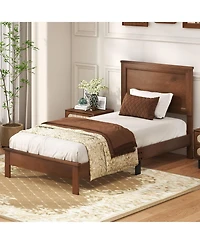 Sugift Twin Size Wooden Bed Frame with Headboard and Slat Support