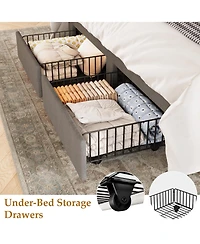 homfan Bed Frame with 2 Storage Drawers, Velvet Upholstered Platform Bed, No Box Spring Needed, Noise Free