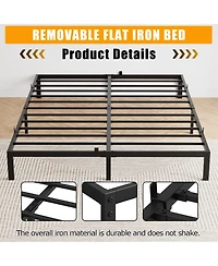 homfan Low Profile Metal Platform Bed Frame with Quiet Slats, Heavy Duty Support, No Box Spring Needed, Easy Assembly