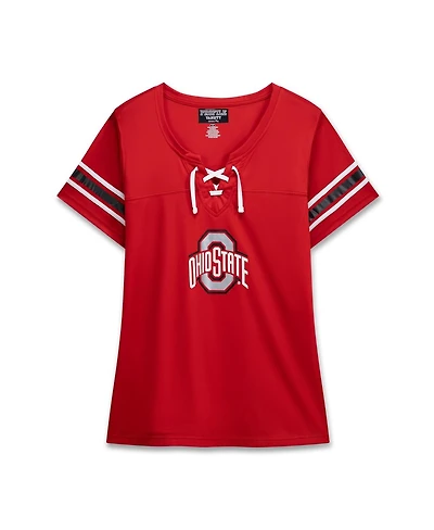 Fanatics Women's Scarlet Ohio State Buckeyes Plus Mesh Overlay Lace-Up Jersey T-Shirt