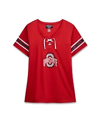 Fanatics Women's Scarlet Ohio State Buckeyes Plus Mesh Overlay Lace-Up Jersey T-Shirt
