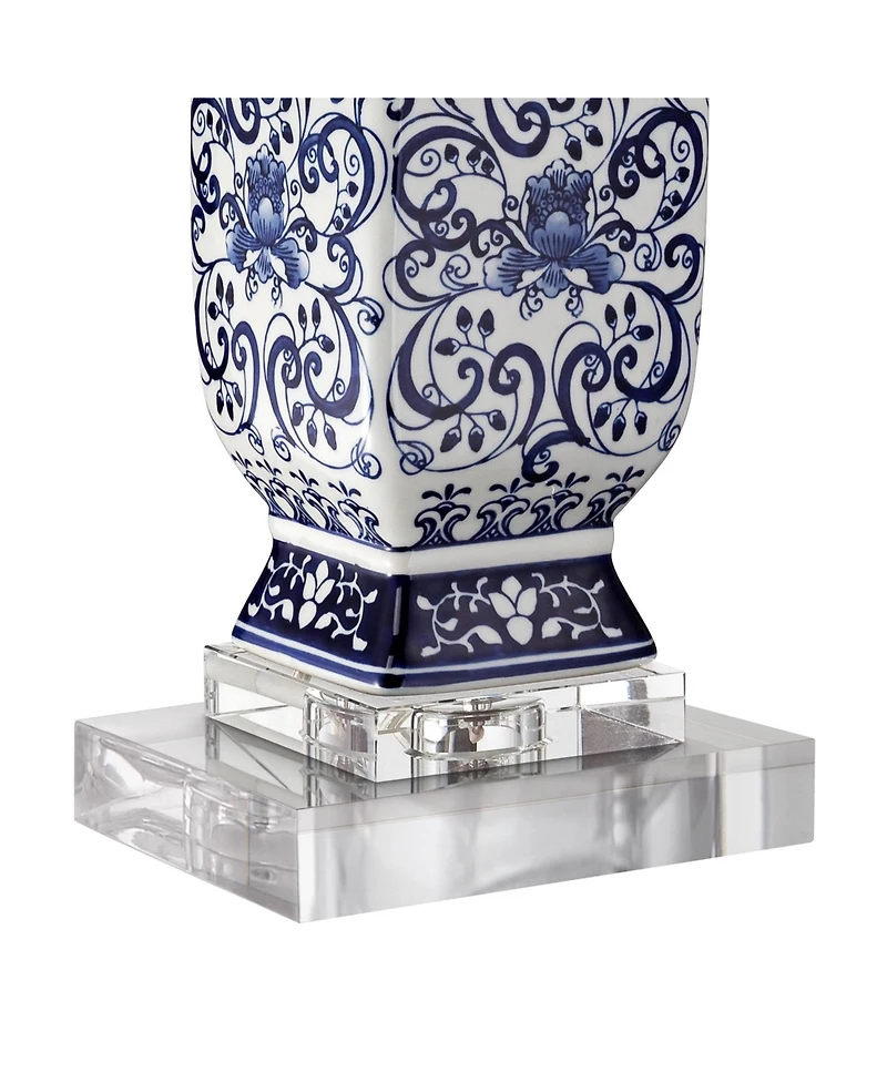 Barnes and Ivy Iris Asian Table Lamp with Square Riser 29.5 Inches Tall Jar Geneva Drum Shade for Bedroom Living Room Bedside Nightstand