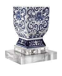 Barnes and Ivy Iris Asian Table Lamp with Square Riser 29.5 Inches Tall Jar Geneva Drum Shade for Bedroom Living Room Bedside Nightstand