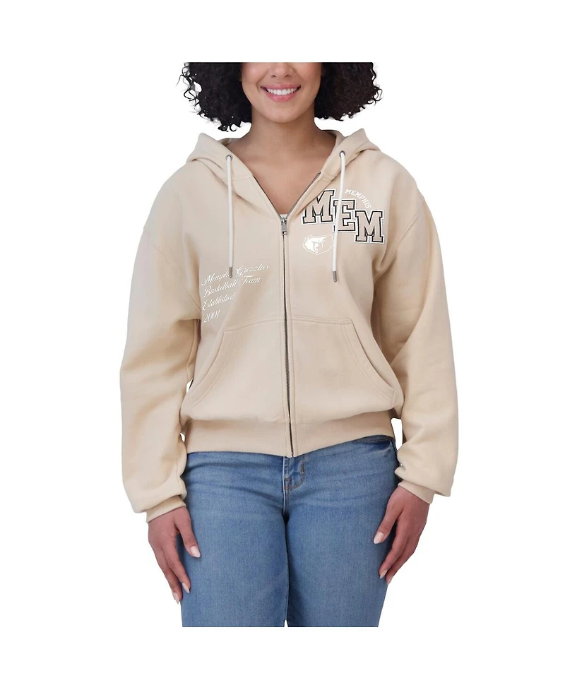 Wear by Erin Andrews Women's Cream Memphis Grizzlies Plus Tonal Felt Patch Full-Zip Hoodie