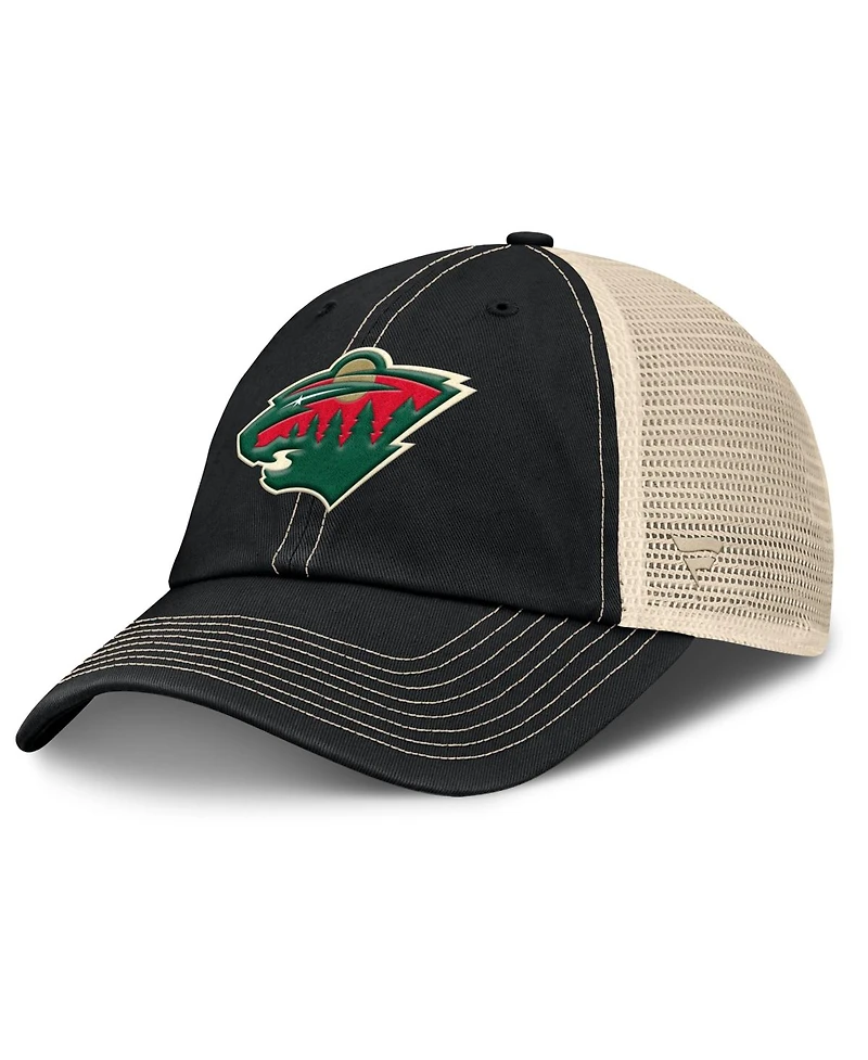 Fanatics Men's Black/Natural Minnesota Wild Rival Trucker Adjustable Hat