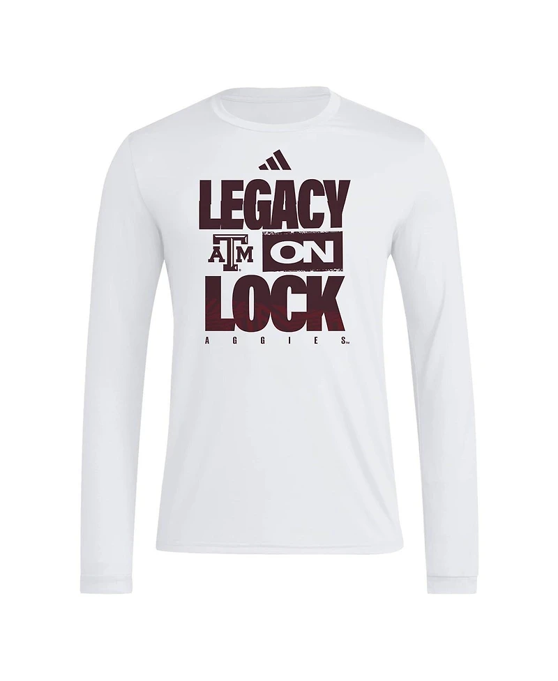 Adidas Men's White Texas A&M Aggies Legacy On Lock Pregame Long Sleeve T-Shirt