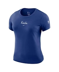 Nike Women's Blue New York Knicks Courtside Modest Cropped Tri-Blend T-Shirt