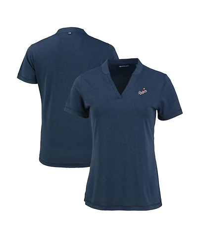 Cutter & Buck Women's Heather Navy Los Angeles Dodgers Forge Stretch Blade DryTec V-Neck Polo Shirt