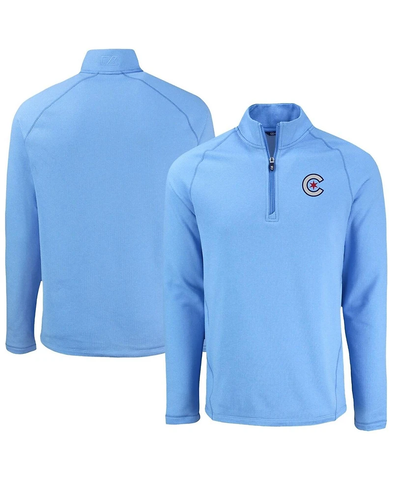 Cutter & Buck Men's Heather Light Blue Chicago Cubs Peshastin Eco Fleece Raglan Quarter-Zip Sweatshirt