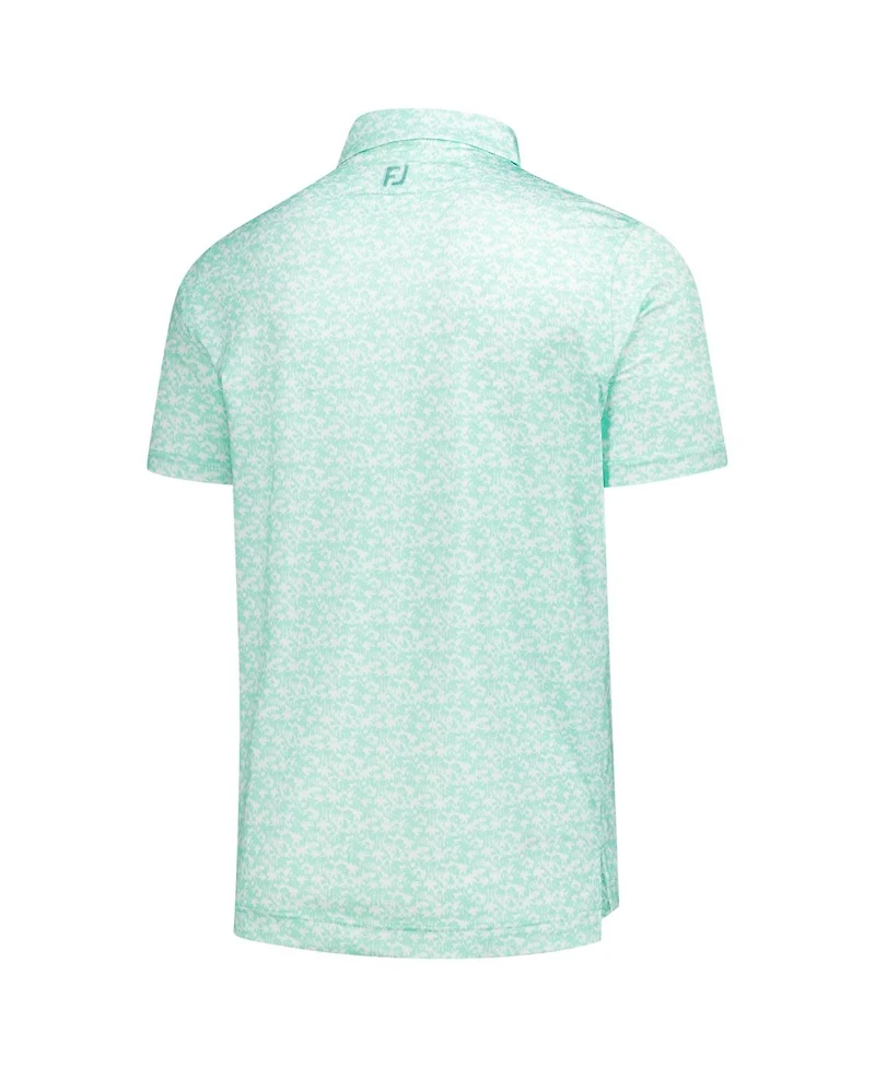 FootJoy Men's Teal The Players Hidden Palm Print Lisle Polo Shirt