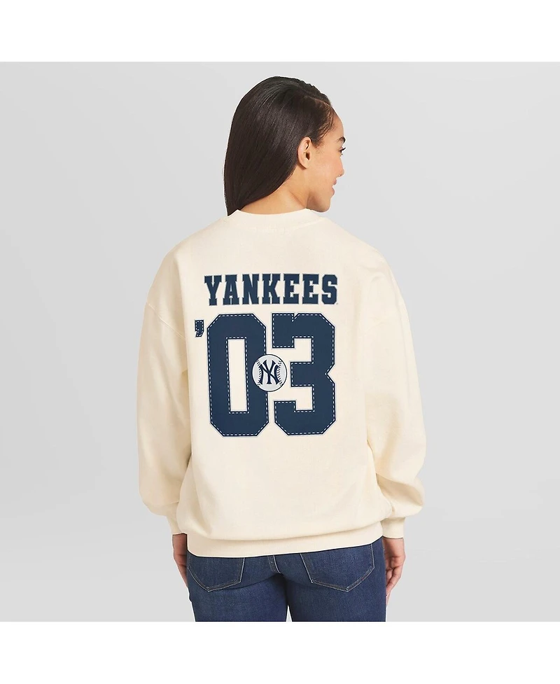 Wear by Erin Andrews Women's Cream New York Yankees Heavyweight Crew Neck Sweatshirt