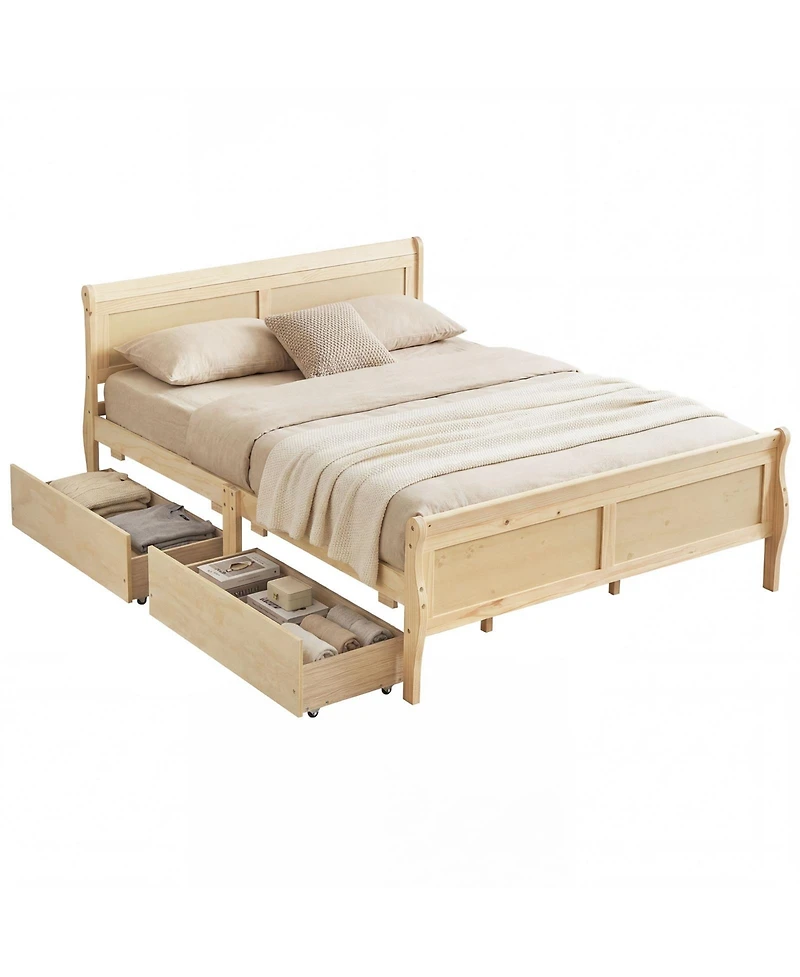 Costway Bed Frame with Storage Drawers, Wood Platform Headboard Footboard