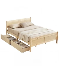 Costway Bed Frame with Storage Drawers, Wood Platform Headboard Footboard