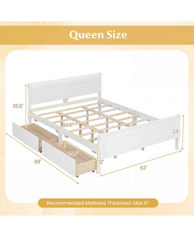 Costway Bed Frame with Storage Drawers, Wood Platform Headboard Footboard