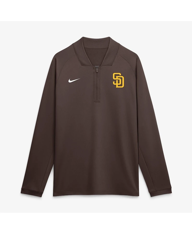 Nike Men's Brown San Diego Padres Authentic Collection Dri-fit Raglan Half-Zip Pullover Sweatshirt