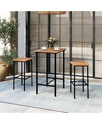 Slickblue Outdoor Bar Set 3 Piece Acacia Wood Table with Metal Frame