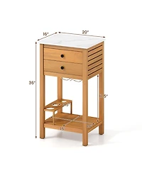 Slickblue Outdoor Storage Cabinet Acacia Wood Bar Table Faux Marble Top
