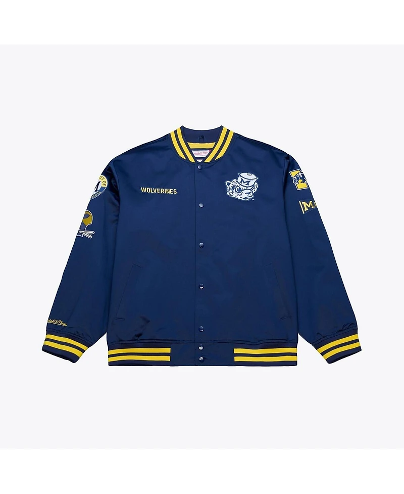Mitchell & Ness Men's Navy Michigan Wolverines Double Clutch Lightweight Satin Full-Snap Jacket