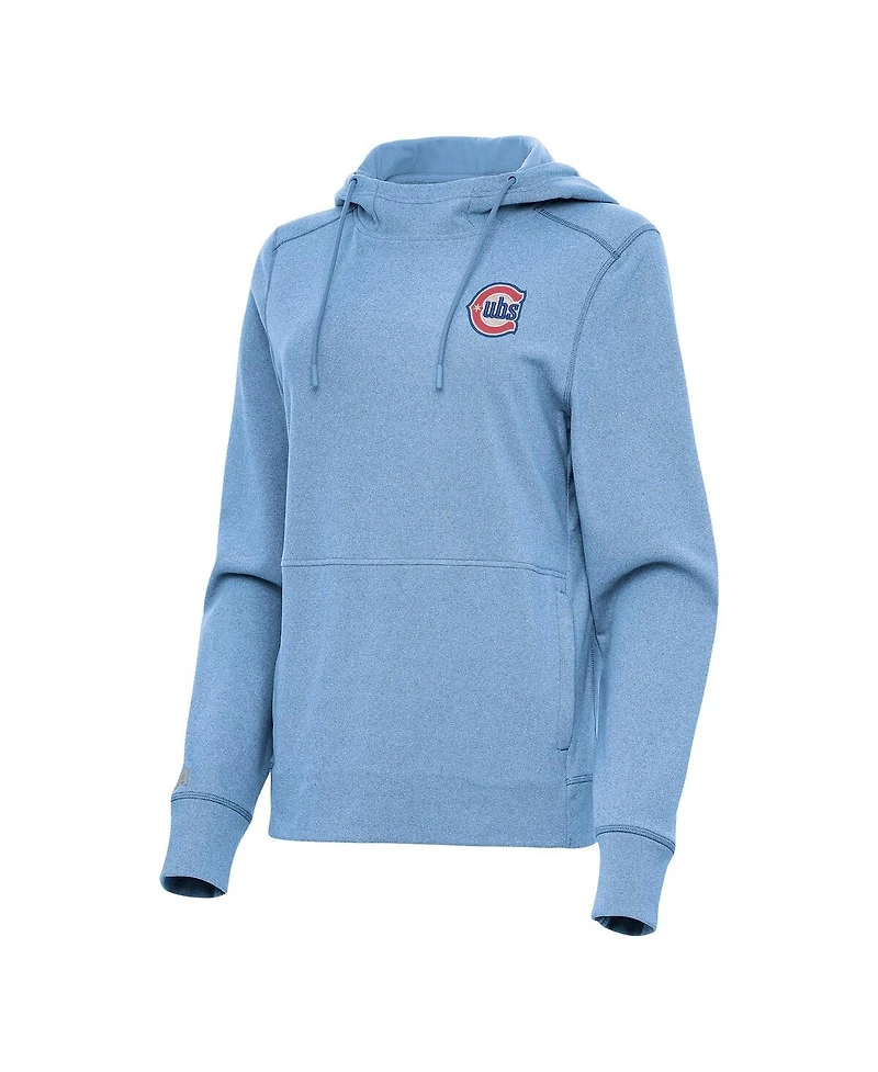 Antigua Women's Heather Powder Blue Chicago Cubs Alternate Logo Justice Pullover Hoodie