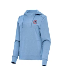 Antigua Women's Heather Powder Blue Chicago Cubs Alternate Logo Justice Pullover Hoodie