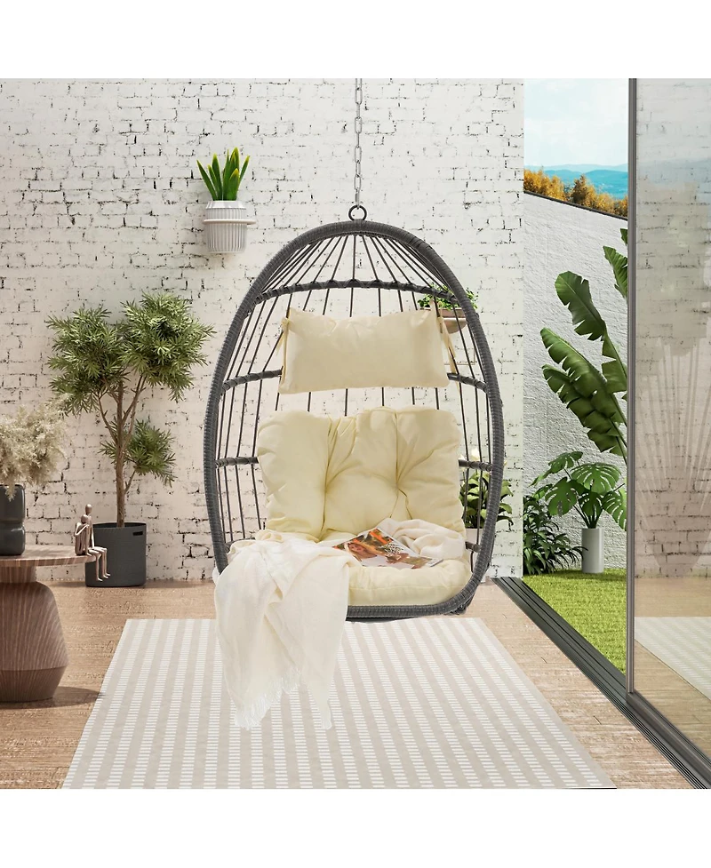 Streamdale Furniture Outdoor Garden Rattan Egg Swing Chair Hanging Chair Wood