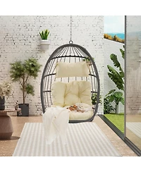 Streamdale Furniture Outdoor Garden Rattan Egg Swing Chair Hanging Chair Wood