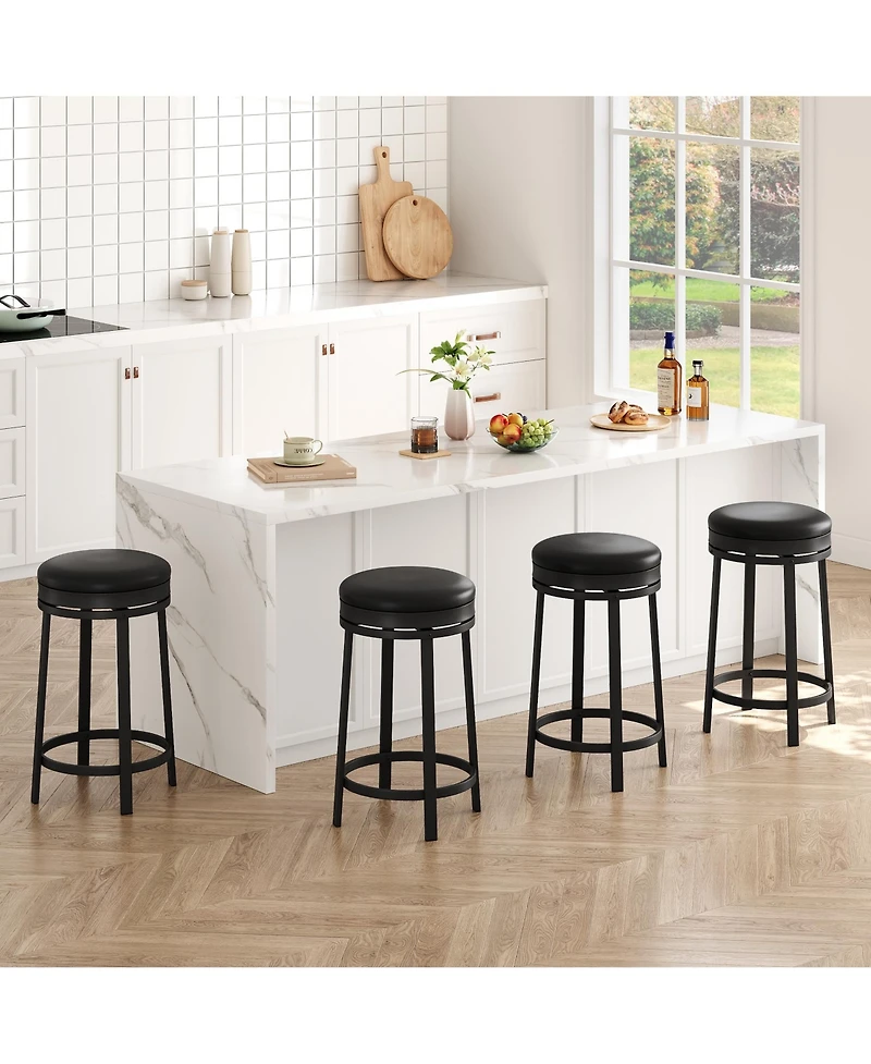 homfan Set of 2 24 Inch Swivel Counter Height Bar Stools, Backless Round Pu Leather Seat, Strong Metal Frame Modern Chairs for Kitchen