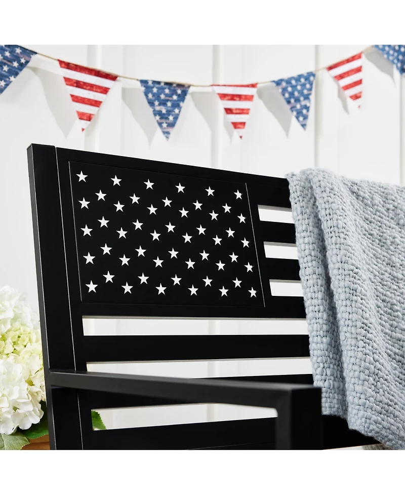 Best Choice Products Indoor Outdoor Steel Garden Bench American Flag Backrest, 790lb Capacity