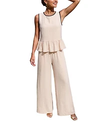 Cupshe Women's Crew Neck Unlined Long Pants Set