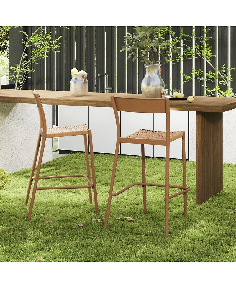 Slick blueOutdoor Bar Stools Set of 4 Rattan Seat Metal Back Design