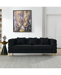 Maison Boucle 81'' Three-Seater Teddy Fabric Sofa Couch, Deep Seating, 3 Pillows