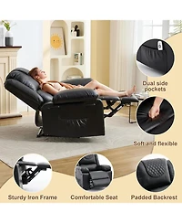gaomon Oversized Pu Leather Manual Recliner with Vibration, Heating and Side Pocket. Perfect for Living Room or Bedroom