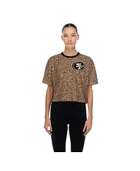 New Era Women's Brown San Francisco 49ers Mom Me Leopard Boxy Cropped T-Shirt