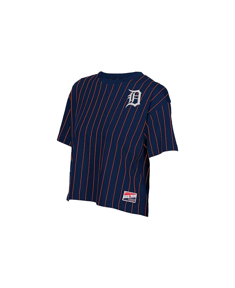 New Era Women's Navy Detroit Tigers Throwback Meshback Pinstripe Boxy T-Shirt