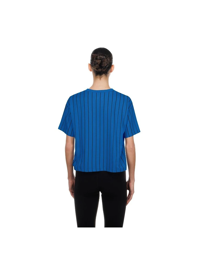 New Era Women's Royal Seattle Mariners City Connect Throwback Meshback Pinstripe Boxy T-Shirt