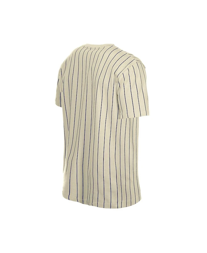 New Era Men's Cream Los Angeles Dodgers Throwback Meshback Pinstripe T-Shirt