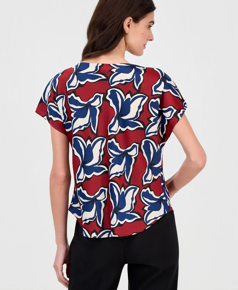 Anne Klein Women's Printed Cowl-Neck Short-Sleeve Top