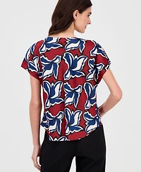Anne Klein Women's Printed Cowl-Neck Short-Sleeve Top