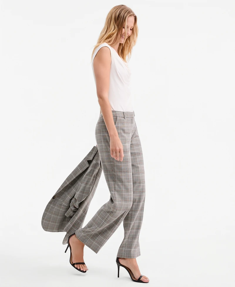 Anne Klein Women's Check Mid-Rise Wide-Leg Pants