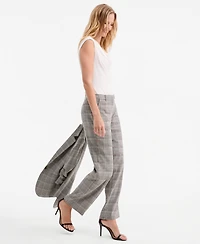 Anne Klein Women's Check Mid-Rise Wide-Leg Pants