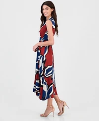 Anne Klein Women's Printed Faux-Wrap Tie-Waist Midi Dress