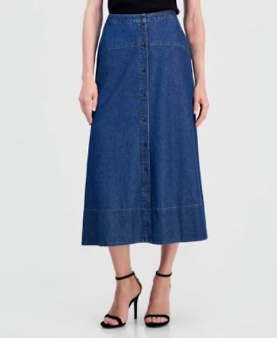 Anne Klein Womens Button Front Denim Midi Skirt