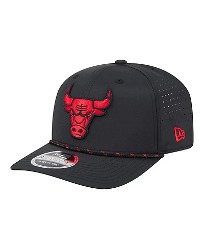 New Era Men's Black Chicago Bulls Sport Rope Vented Stretch-Snap 9SEVENTY Hat