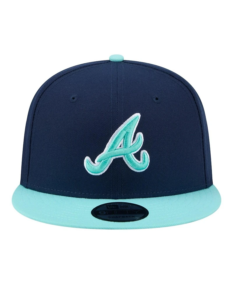 New Era Men's Navy/Turquoise Atlanta Braves Two-Tone Color Pack 9FIFTY Snapback Hat